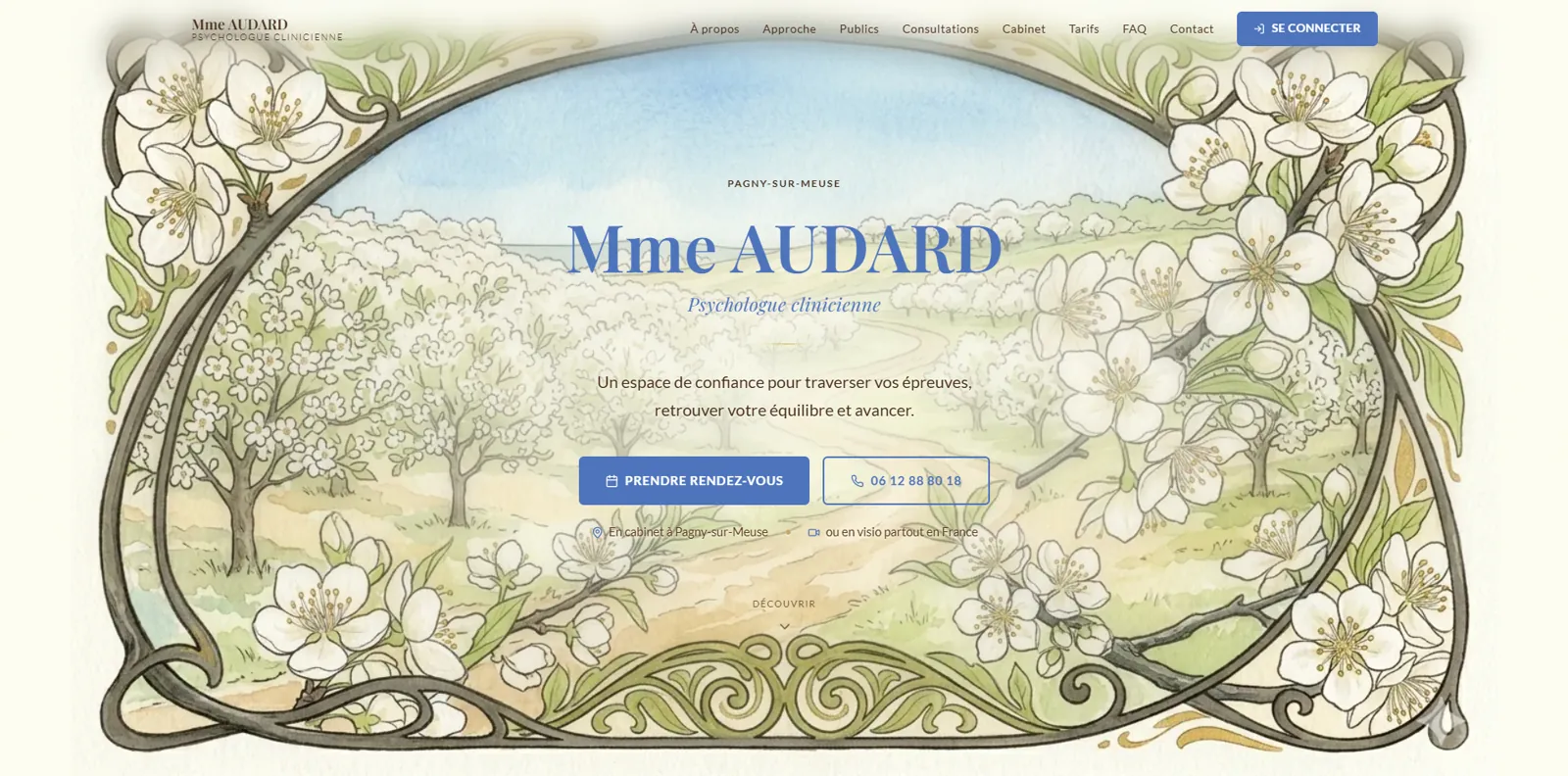 Site vitrine d'Emmanuelle Audard, psychologue, équipé de la solution de prise de rendez-vous